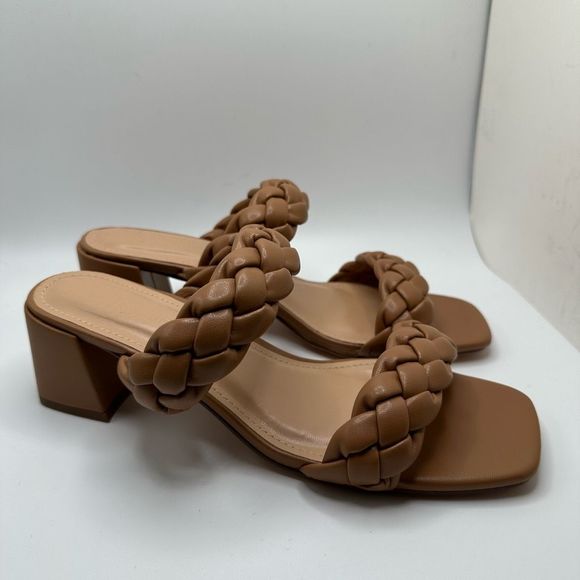 CUSHIONAIRE Women's braided Heel Sandal +Memory Foam 9 WIDE TAN - Picture 1 of 7